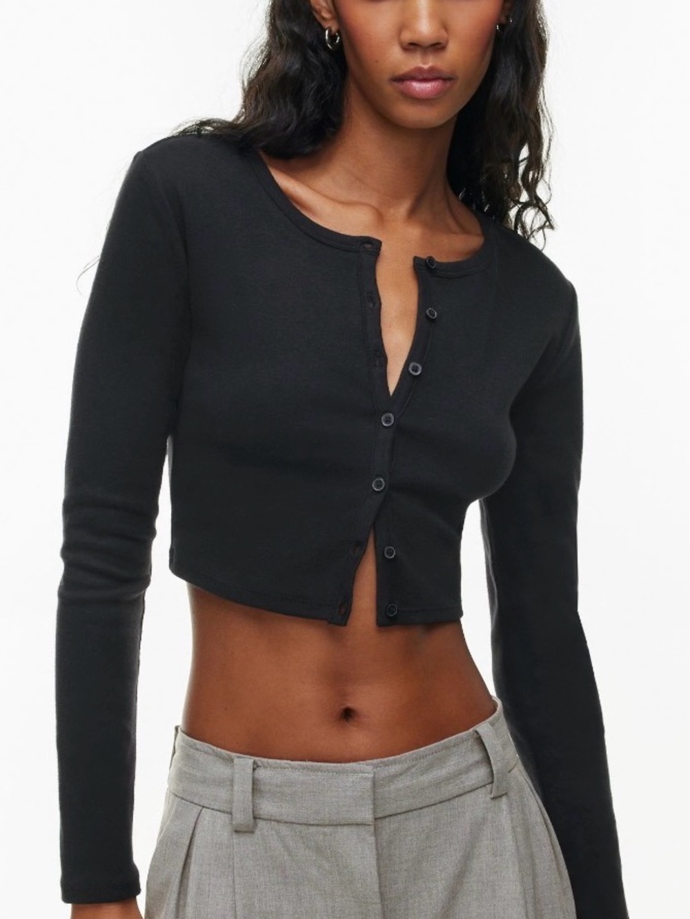 Aritzia Women's Black Cropped Button Cardigan Top